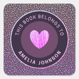 Purple Gray Glitter And Heart Back To School Chic Square Sticker