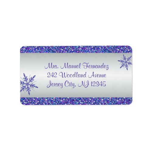 Purple Gray Glitter Snowflake Return Address Label