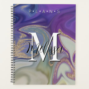 Purple Gray Gold Modern Monogram Abstract Planner
