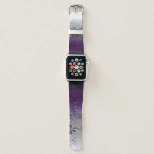 Purple Gray Gradient Striped Floral Leaf Pattern Apple Watch Band