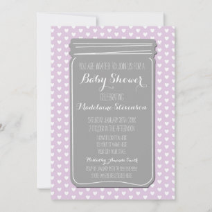 Purple Gray Heart Mason Jar Baby Shower Invitation