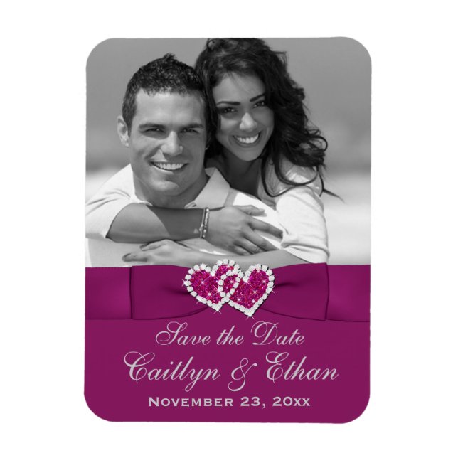 Purple, Gray Hearts Save the Date Photo Magnet (Vertical)