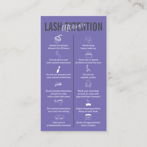 Purple Gray Icon Makeup Lash Extension Aftercare Business Card
