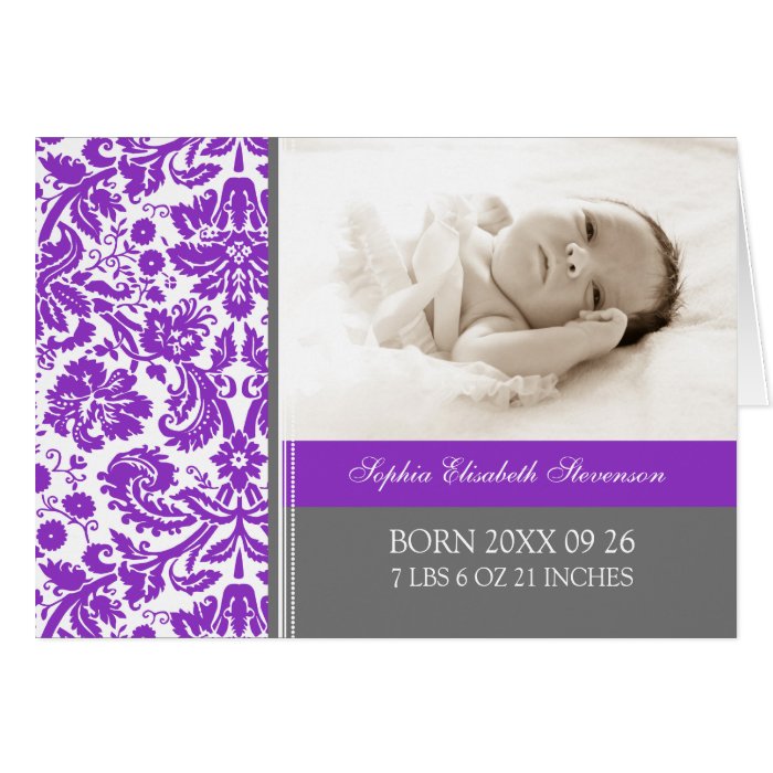 Purple Gray It's a Girl Photo Birth Announcement Card