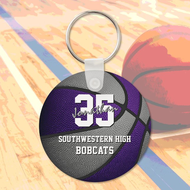 purple gray kids sports gifts basketball team name keychain (Creator Uploaded)