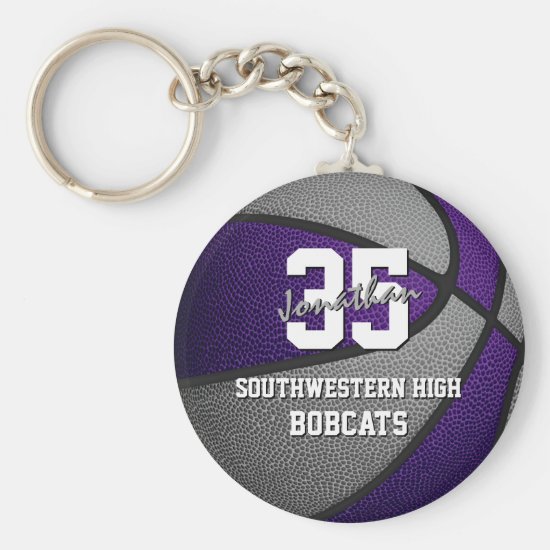 purple gray kids sports gifts basketball team name keychain