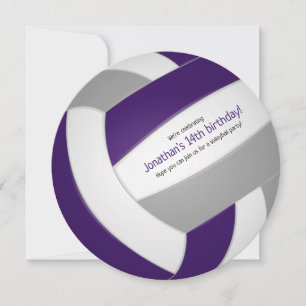 Purple gray kids volleyball birthday party announcement