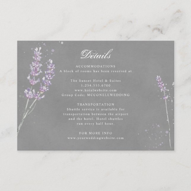 Purple gray lavender wedding reception details enc enclosure card (Front)