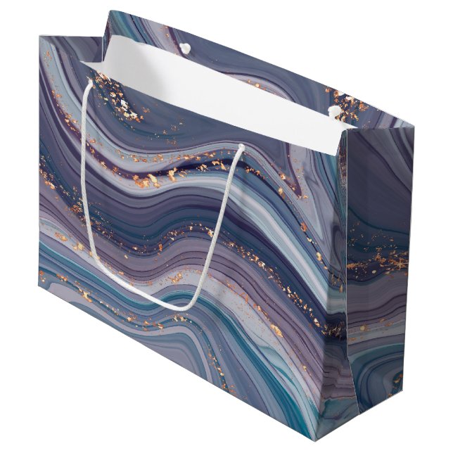 Purple & Gray Liquid Marble  Large Gift Bag (Front Angled)