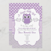 Purple Gray Little Owl Baby Shower Invitation (Front/Back)