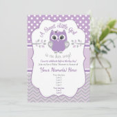 Purple Gray Little Owl Baby Shower Invitation (Standing Front)