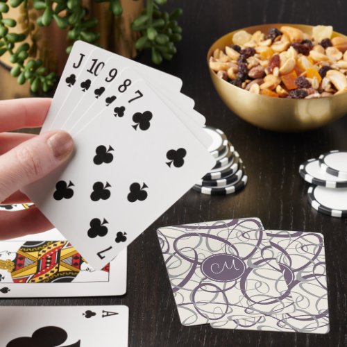 purple gray loops on white geometric pattern poker cards