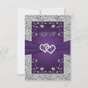 Purple, Gray Love Hearts (SMALL) Wedding RSVP Card
