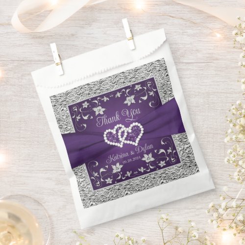 Purple Gray Love Hearts Wedding Favor Bag