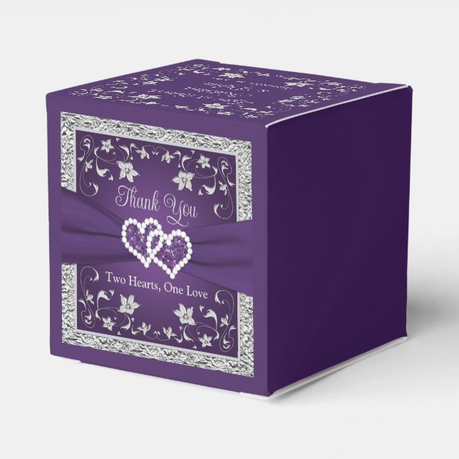 Purple, Gray Love Hearts Wedding Favor Boxes (Back Side)