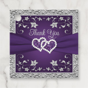 Purple, Gray Love Hearts Wedding Favor Tag 2