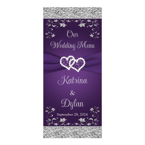 Purple Gray Love Hearts Wedding Menu