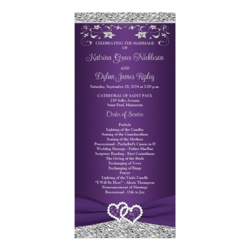 Purple Gray Love Hearts Wedding Program