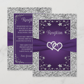 Purple, Gray Love Hearts Wedding Reception Card
