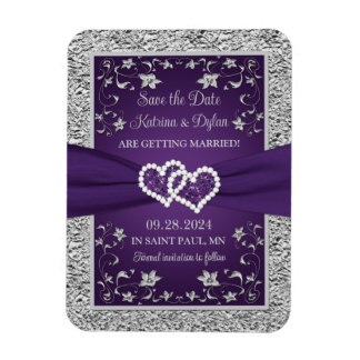 Purple, Gray Love Hearts Wedding Save the Date Magnet