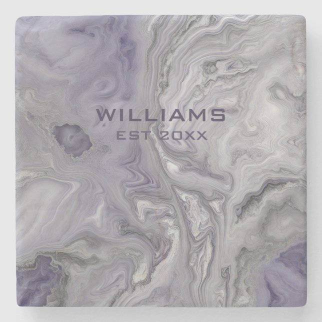 Purple Gray Marble Texture Personalized Stone Coaster (Front)