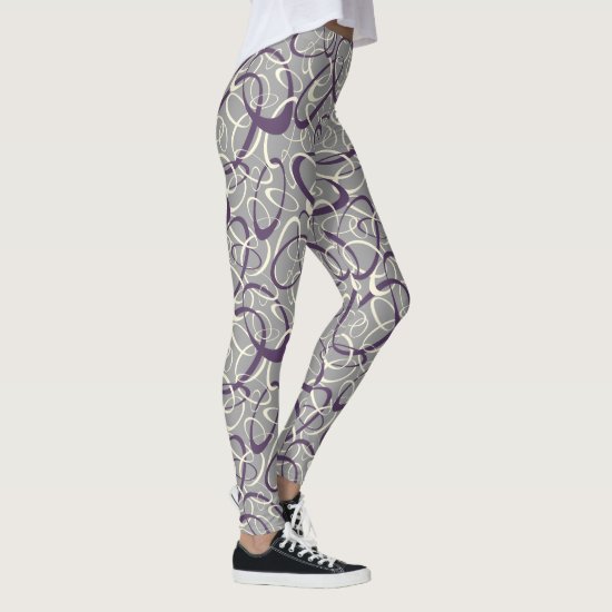 purple gray mod retro loops geometric pattern leggings