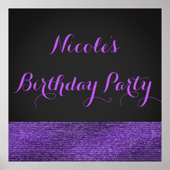Purple & Gray Modern Glam Sequins Party Banner Poster (Front)