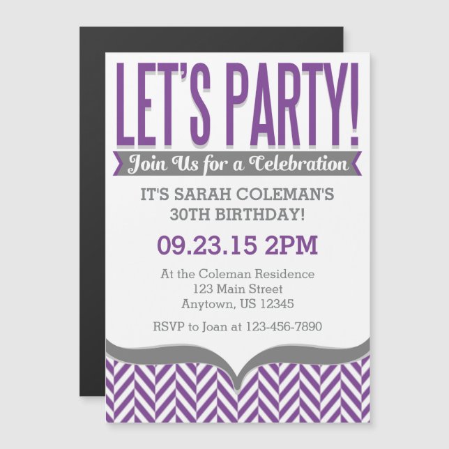 Purple Gray Modern Magnetic Birthday Invitations (Front/Back)