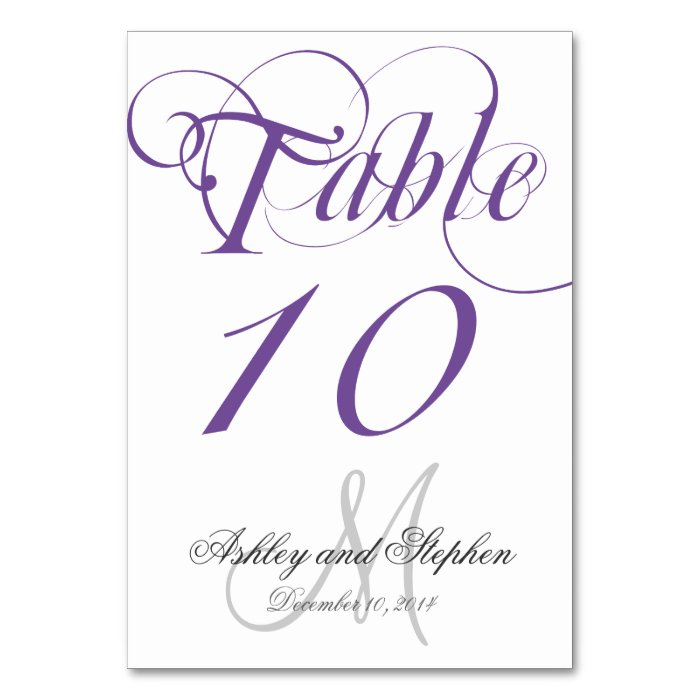 Purple Gray Monogram Wedding Table Number Card Table Cards