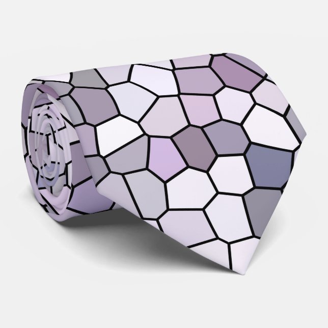 Purple Gray Mosaic Pattern Neck Tie (Rolled)