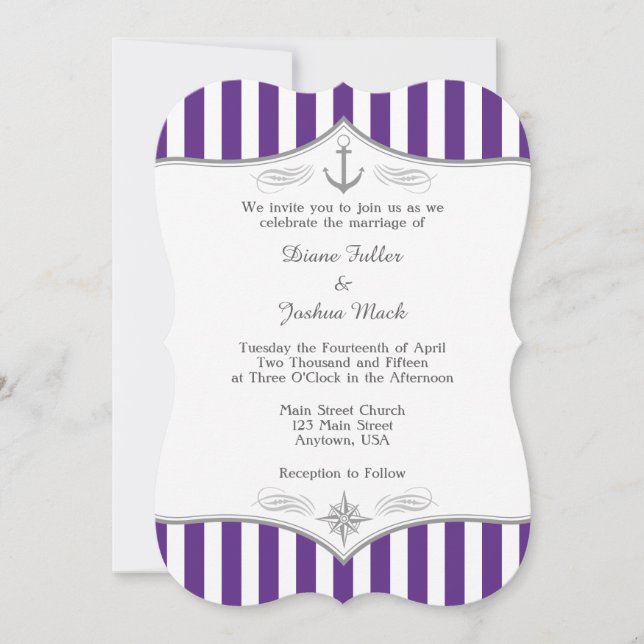Purple Gray Nautical Wedding Invitation (Front)
