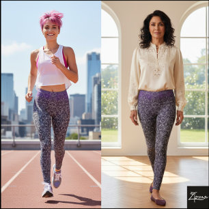 Purple Gray Ombre Damask Floral Tapestry Leggings