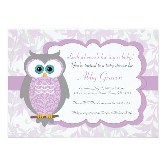 Purple And Gray Baby Shower Invitations 1