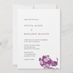 Purple gray peacock garden chic wedding invitation