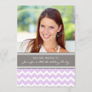 Purple Gray Photo 18th Birthday Party Invitations