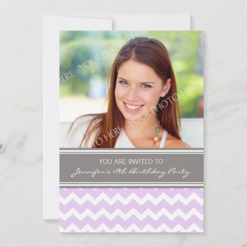 Purple Gray Photo 18th Birthday Party Invitations