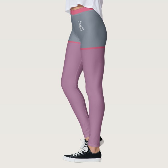 Purple Gray Pink, Fake Shorts, Custom Monogram Leggings (Left)