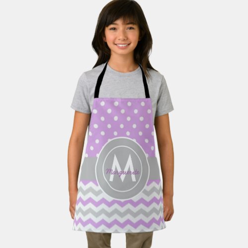 Purple Gray Polka Dot Chevron Apron