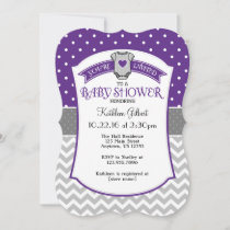 Purple Gray Polka Dot Chevron Baby Shower Invite