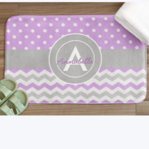 Purple Gray Polka Dot Chevron Bathroom Mat