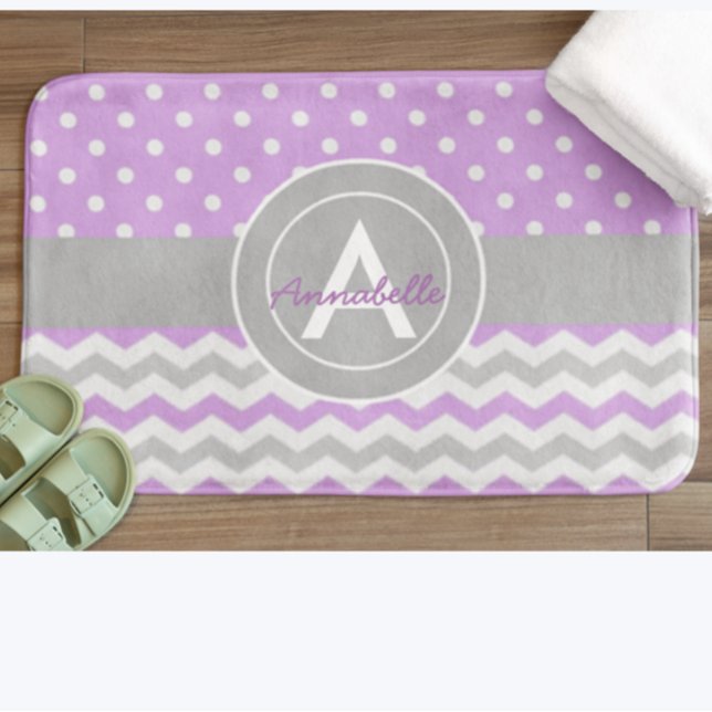 Purple Gray Polka Dot Chevron Bathroom Mat (Creator Uploaded)