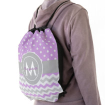 Purple Gray Polka Dot Chevron Drawstring Bag Purple Gray Polka Dot Chevron Drawstring Bag