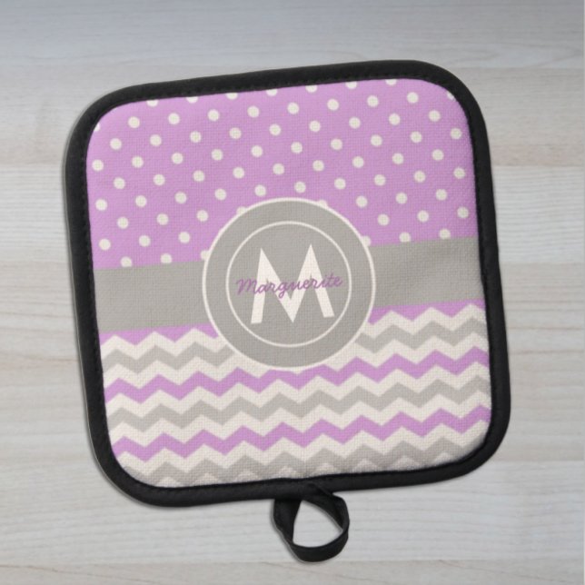 Purple Gray Polka Dot Chevron Pot Holder (Creator Uploaded)