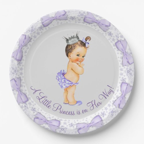 Purple Gray Princess Baby Shower Paper Plates