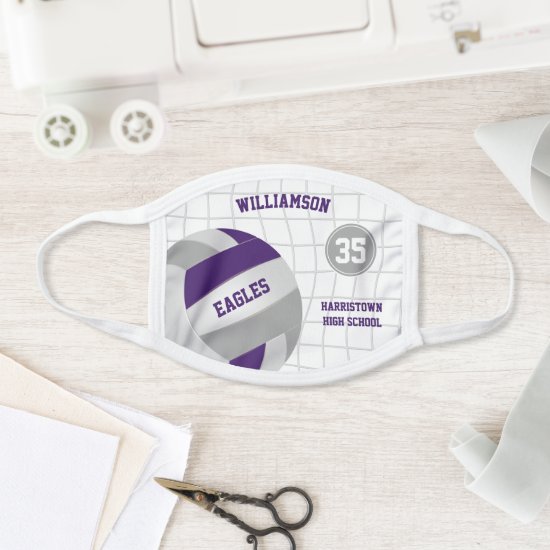 purple gray school club colors name volleyball face mask