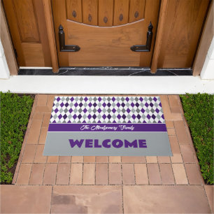 Purple & Gray School Colors Argyle Pattern Doormat