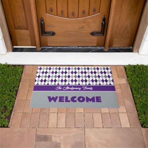 Purple  Gray School Colors Argyle Pattern Doormat