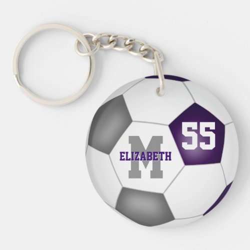 purple gray school colors girls boys soccer keychain