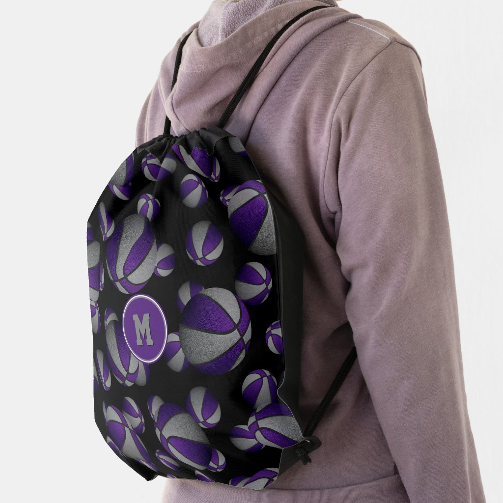 purple gray school team colors basketball drawstring bag