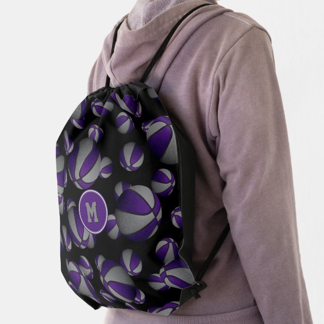 purple gray school team colors basketball drawstring bag (Insitu)
